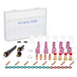 rx weld 57pcs tig welding torch stubby gas lens #12 pyrex glass cup kit for wp-17/18/26