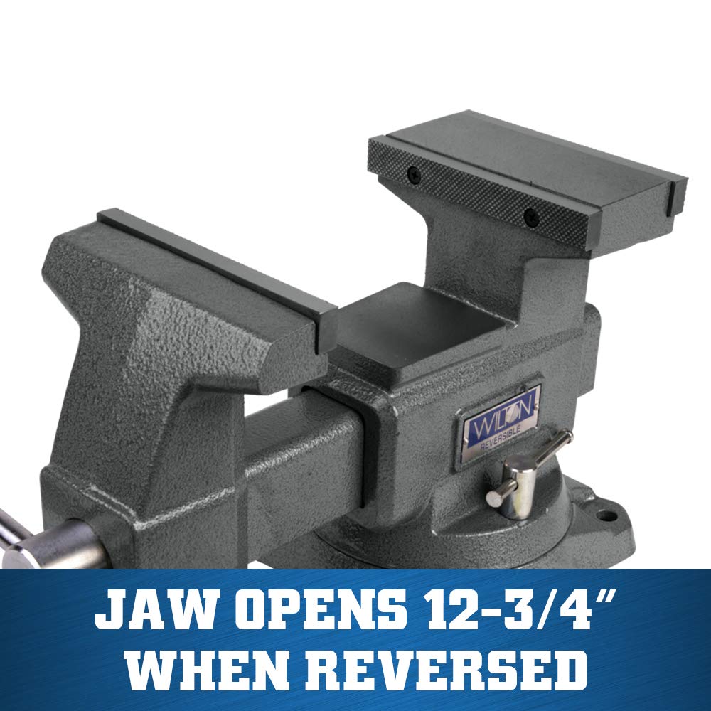 Wilton 6-1/2" Reversible Bench Vise, 7-1/4" & 12-3/4" Jaw Opening, 360° Swivel Base (4650R)