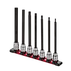 ARES 39007 - Extra Long Metric Hex Bit Socket Set - S2 Bit Provides Greater Torque - Convenient Storage Rail Included - Heat Treated Chrome Vanadium Steel Sockets