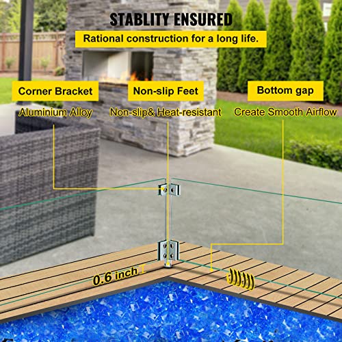 VBENLEM Fire Pit Wind Guard 21 x 21 x 6 Inch Glass Flame Guard, Rectangle 5/16 Inch Thickness Glass Wind Guard Fence with Non-Slip Feet Clear Tempered Glass, for Propane, Gas, Fire Pits Pan/Table