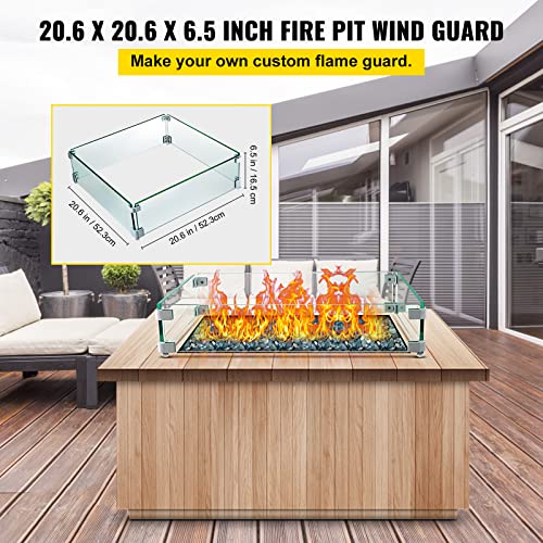 VBENLEM Fire Pit Wind Guard 21 x 21 x 6 Inch Glass Flame Guard, Rectangle 5/16 Inch Thickness Glass Wind Guard Fence with Non-Slip Feet Clear Tempered Glass, for Propane, Gas, Fire Pits Pan/Table