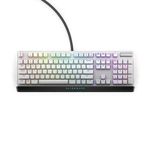 new alienware low-profile rgb gaming keyboard aw510k light, alienfx per key rgb lighting, media controls and usb passthrough, cherry mx low profile red switches, lunar light