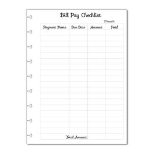 monthly budget forms bill pay checklist for 9-disc planners, fits 9-disc notebooks, 7"x9.25" (planner, tabs and the rings are not included)