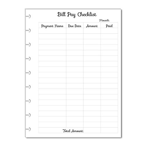 Monthly Budget Forms Bill Pay Checklist for 9-Disc Planners, Fits 9-Disc Notebooks, 7"x9.25" (PLANNER, TABS and the RINGS are NOT INCLUDED)