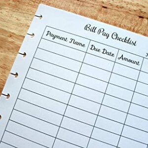 Monthly Budget Forms Bill Pay Checklist for 9-Disc Planners, Fits 9-Disc Notebooks, 7"x9.25" (PLANNER, TABS and the RINGS are NOT INCLUDED)