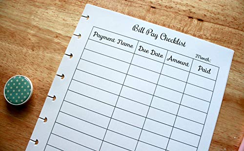 Monthly Budget Forms Bill Pay Checklist for 9-Disc Planners, Fits 9-Disc Notebooks, 7"x9.25" (PLANNER, TABS and the RINGS are NOT INCLUDED)