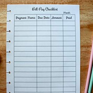 Monthly Budget Forms Bill Pay Checklist for 9-Disc Planners, Fits 9-Disc Notebooks, 7"x9.25" (PLANNER, TABS and the RINGS are NOT INCLUDED)