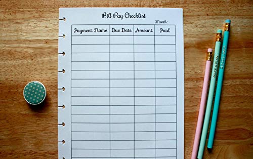 Monthly Budget Forms Bill Pay Checklist for 9-Disc Planners, Fits 9-Disc Notebooks, 7"x9.25" (PLANNER, TABS and the RINGS are NOT INCLUDED)