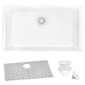 ruvati 33 x 19 inch granite composite undermount single bowl kitchen sink - arctic white - rvg2080wh