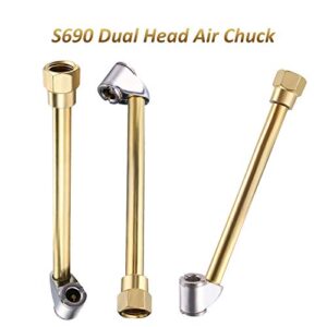 Mudder 2 Pieces Portable Air Chuck Set Including S699 1/4 Inch Closed Ball Tire Air Chuck and S690 1/4 Inch Fnpt Dual Head Air Chuck for Tire Inflator Gauge and Air Compressor