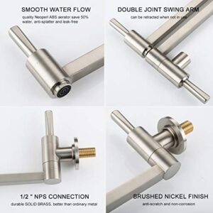 WOWOW Brass Pot Filler Faucet Kitchen Sink Pot Filler Faucets Wall Mount Folding Faucet Stretchable Double Joint Swing Arm Faucet (Brushed Nickel)