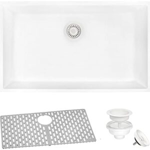 Ruvati 30 x 17 inch Granite Composite Undermount Single Bowl Kitchen Sink - Arctic White - RVG2030WH