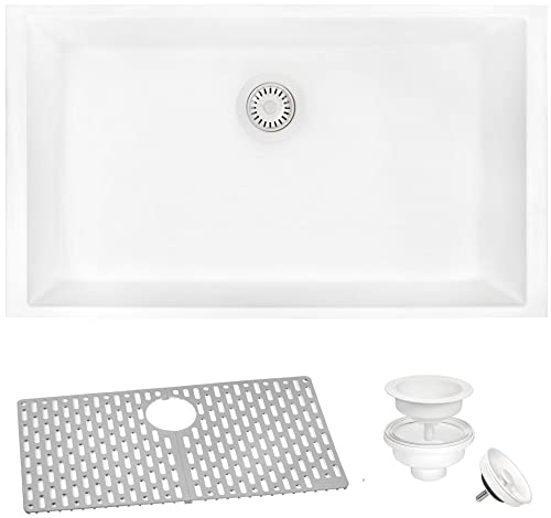 Ruvati 30 x 17 inch Granite Composite Undermount Single Bowl Kitchen Sink - Arctic White - RVG2030WH