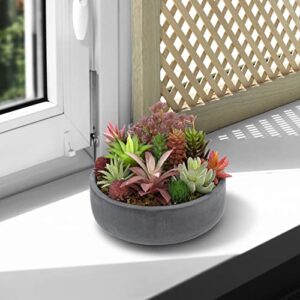 MyGift 8 Inch Round Unglazed Cement Planter Pot with Drainage Hole, Decorative Gray Concrete Indoor Succulent Cactus Planter Vase Bowl - Plants not Included