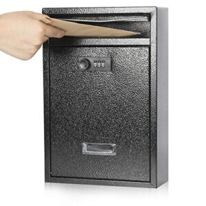 kyodoled locking wall mount mailbox,mail boxes outdoor with combination lock，security key drop box,12.4hx 8.54lx 3.35w inches,black large