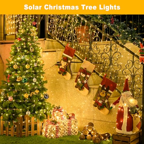 JMEXSUSS 66ft 200 LED Solar Outdoor String Lights, 2 Pack Solar Fairy Lights Outdoor Waterproof, Solar Christmas Lights with 8 Modes, Warm White String Lights for Garden Tree Patio Party Decoration