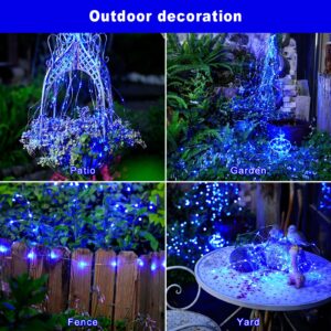JMEXSUSS 2 Pack 200 LED Blue Solar Lights Outdoor Waterproof with 8 Modes, 66ft Copper Wire Blue Solar Fairy Lights for Yard Patio Garden Tree Party Wedding Christmas Decoration