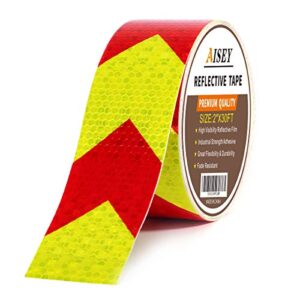 aisey reflective tape waterproof high visibility red & yellow, industrial marking tape heavy duty hazard caution warning safety adhesive tape outdoor 2 inch by 30 feet