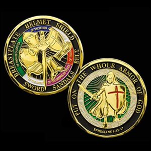 put on the whole armor of god challenge coin - antique gold