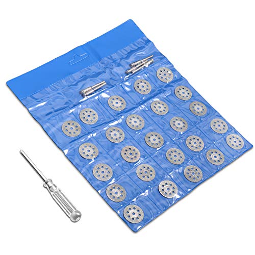 ALLmuis c i y 545 Diamond Cutting Wheel (22mm) 25pcs with 402 Mandrel (3mm) 5pcs and Screwdriver for Rotary Tool