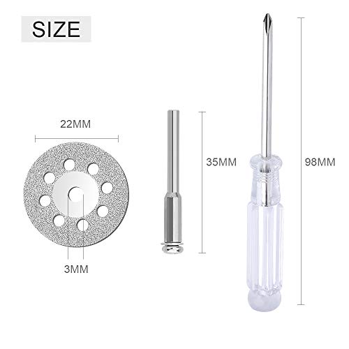 ALLmuis c i y 545 Diamond Cutting Wheel (22mm) 25pcs with 402 Mandrel (3mm) 5pcs and Screwdriver for Rotary Tool