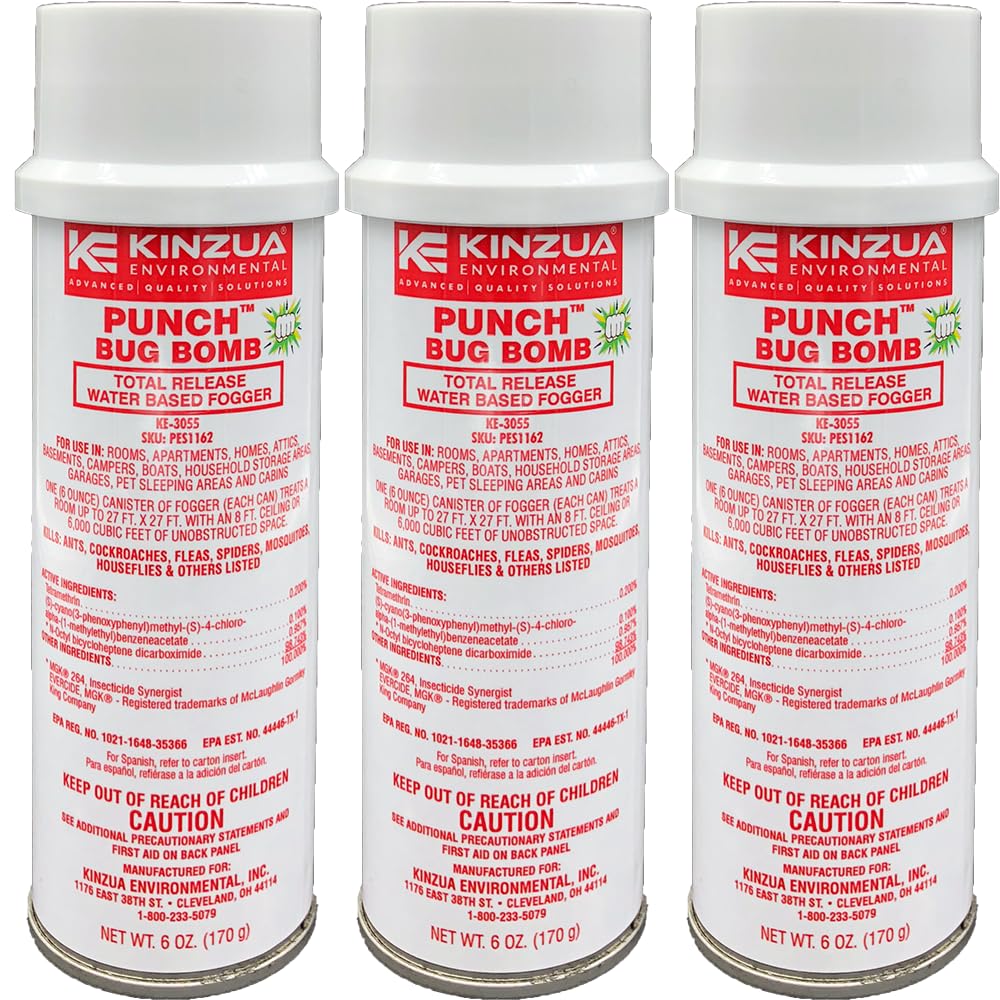 Punch Bug Bomb | 100% Kills Mosquitoes, Cockroaches, Fleas, Ants, Houseflies & More | Commercial-Grade Fogger | Easy-to-Use | Non-Staining, Water-Base Formula (6 oz Each) (1 Each)