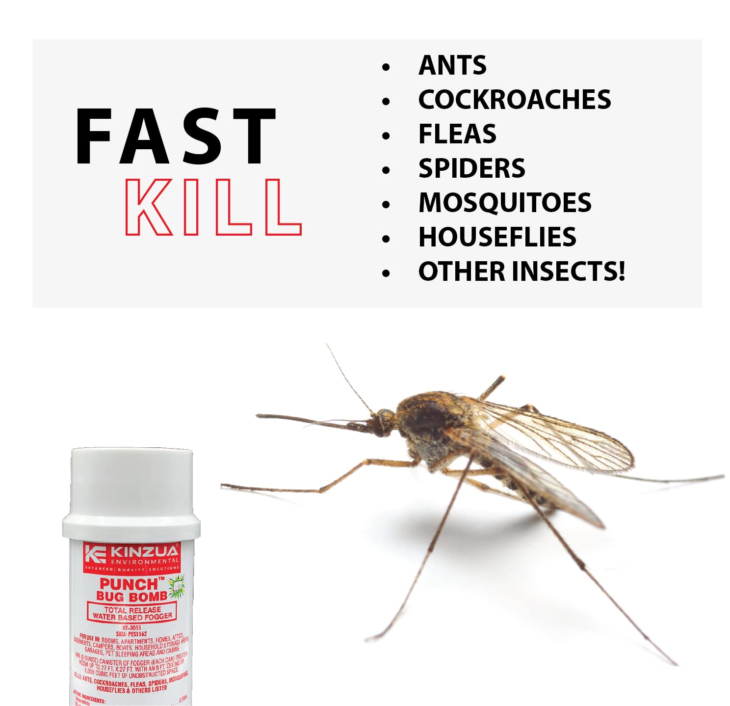 Punch Bug Bomb | 100% Kills Mosquitoes, Cockroaches, Fleas, Ants, Houseflies & More | Commercial-Grade Fogger | Easy-to-Use | Non-Staining, Water-Base Formula (6 oz Each) (1 Each)