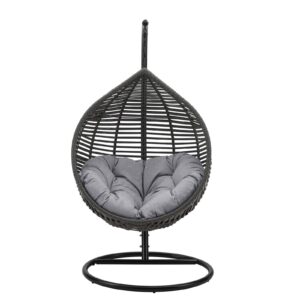 Modway Garner Outdoor Patio Wicker Rattan Teardrop Swing Chair in Gray Gray