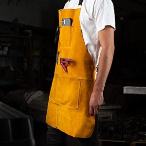 Ur Shield Heavy Duty Leather Welding Apron For Men -Cowhide blacksmith apron 6 Pockets - Fire Resistant Work Apron - Leather Apron For Welders - Blacksmith Apron