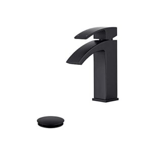 jakarda single handle waterfall bathroom fuaucet with drain assemblely and escutcheon, black (matte black)