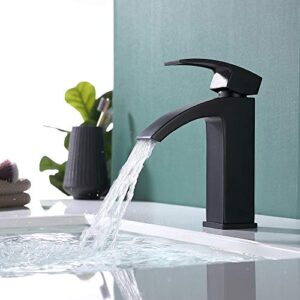 JAKARDA Single Handle Waterfall Bathroom Fuaucet with Drain Assemblely and Escutcheon, Black (Matte Black)