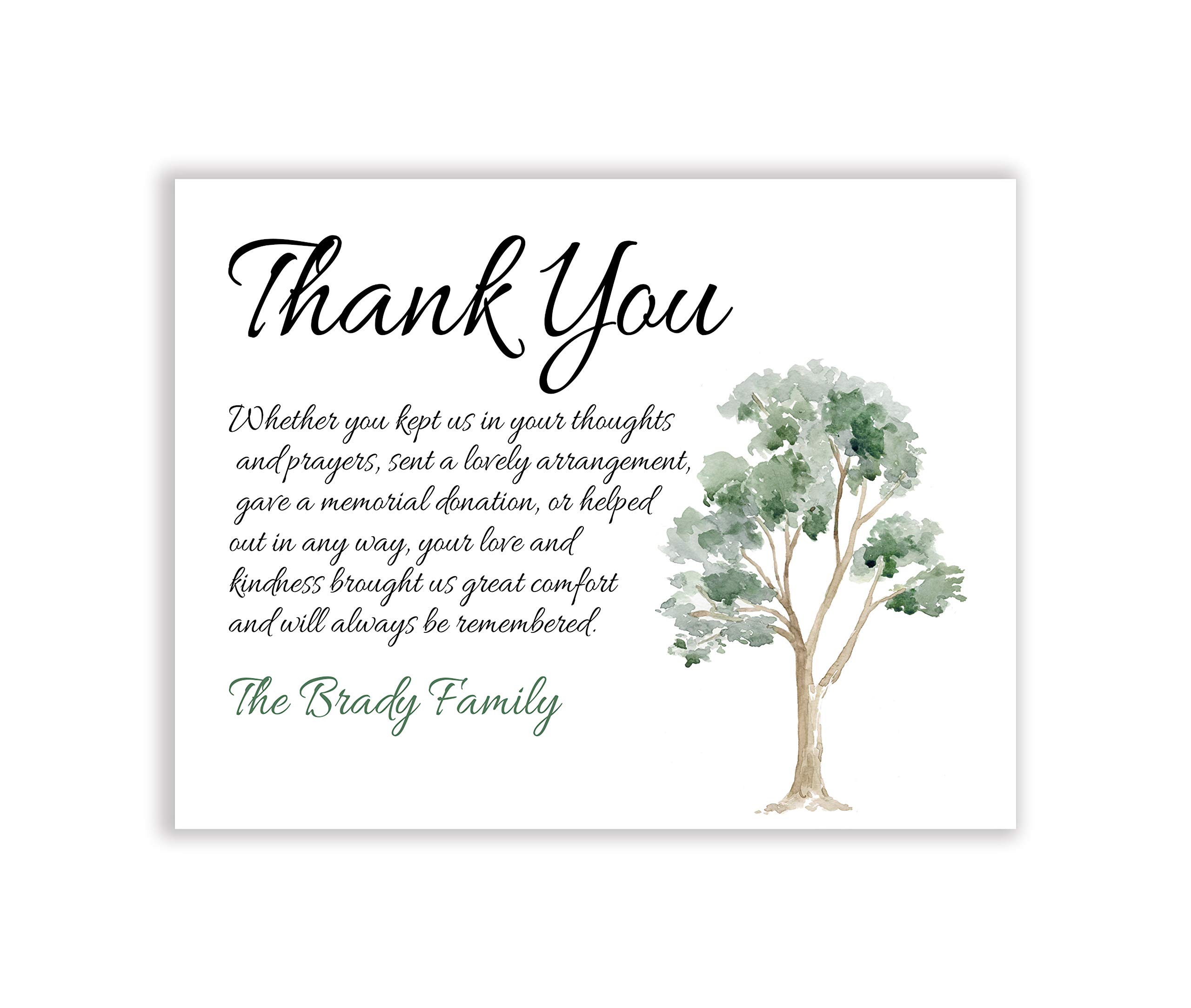 Sympathy Acknowledgement Cards, Funeral Thank You and Bereavement Notes Personalized with Envelopes