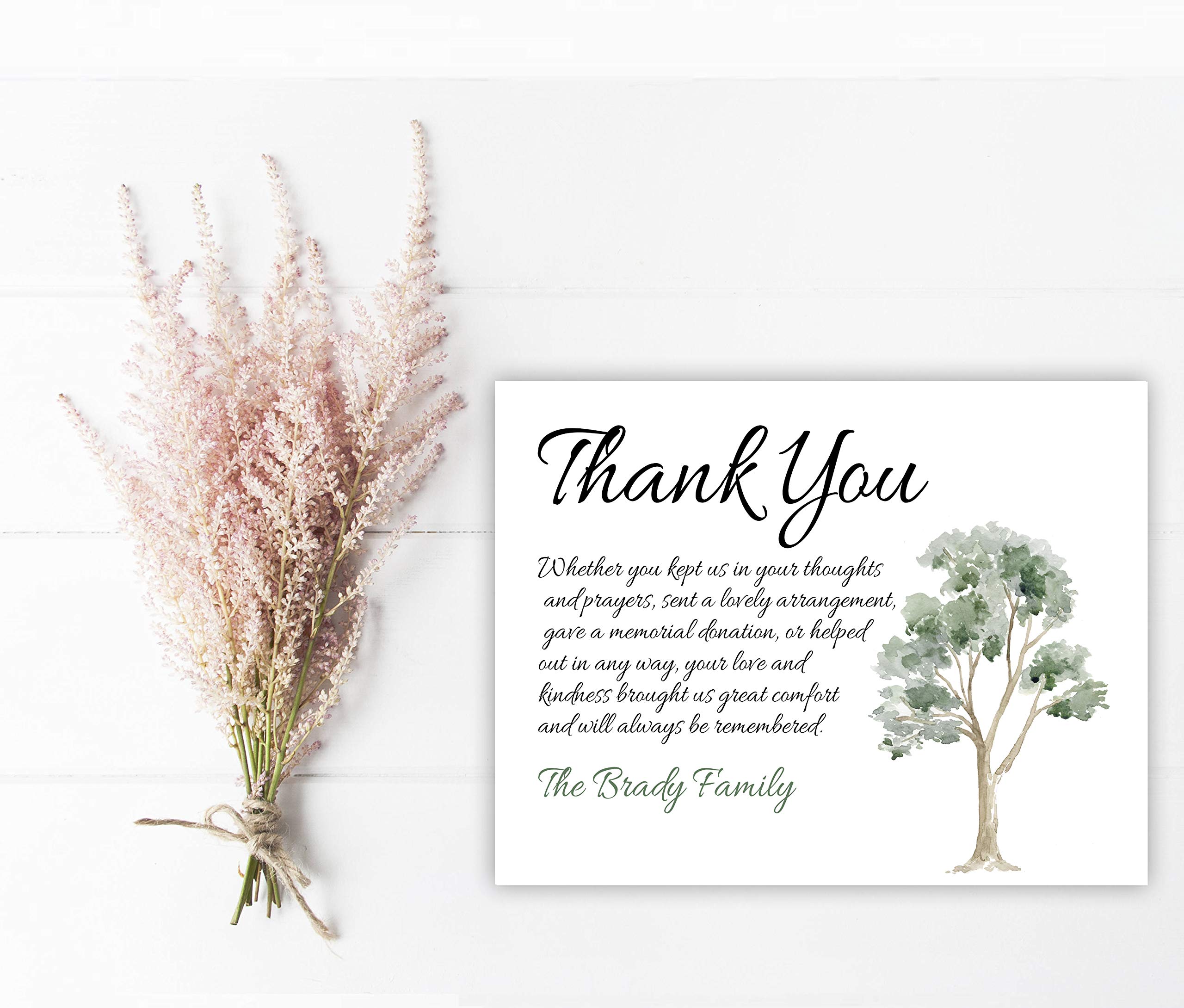 Sympathy Acknowledgement Cards, Funeral Thank You and Bereavement Notes Personalized with Envelopes