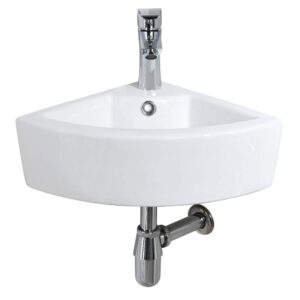 wall mount small corner bathroom sink and faucet combo with overflow triangle white porcelain ceramic wall hung mini vanity space bathroom sink, faucet and drain combo