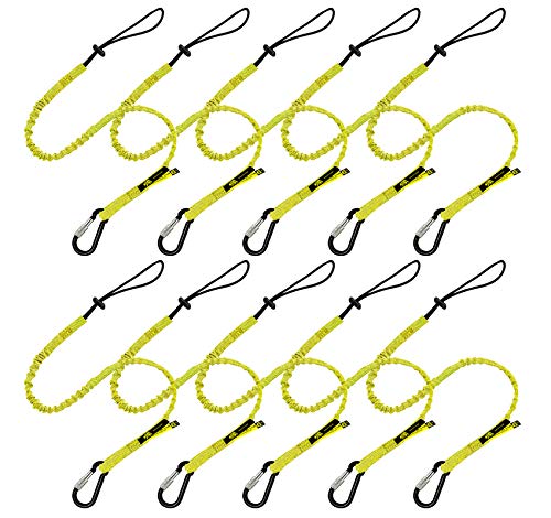 BearTOOLS Tool Lanyard with Buckle Strap – Clip Bungee Cord – Heavy Duty Screw Locking Carabiner – Fall Protection and Safety – Adjustable Loop End – Tough Tether – Construction - 0929YS (10 Pack)