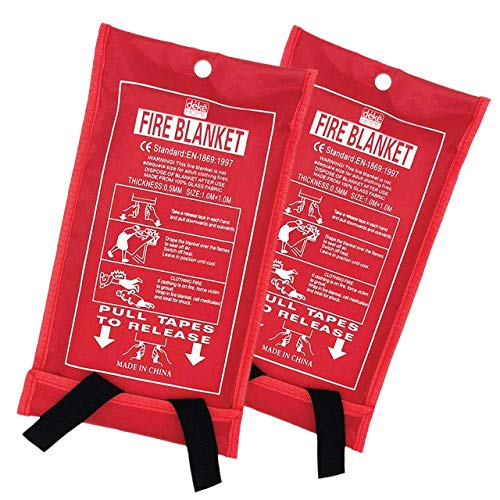 Deke 2 Pack fire Blanket Fiberglass Emergency Blanket Suppression Blanket. Flame Retardant Blanket Emergency Survival Safety. Cover for Kitchen, Fireplace, car, Office, Warehouse (39x39”)