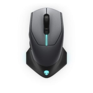 alienware wired/wireless gaming mouse aw610m: 16000 dpi optical sensor - 350 hour rechargeable battery life - 7 buttons - 3-zone alienfx rgb lighting, dark side of the moon