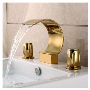 sprinkle elegant waterfall double handle bathroom sink faucet arc waterfall spout bathtub filler faucet with three holes widespread bathroom faucet gold