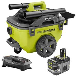 ryobi 18-volt one+ lithium-ion cordless 6 gal. wet/dry vacuum kit with (1) 9.0 ah battery and (1) 18-volt charger