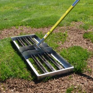 rocklin™ lawn leveling rake | levelawn tool | level soil or dirt ground surfaces easily | 30” x 10” ground plate | 78” extra long handle | stainless steel