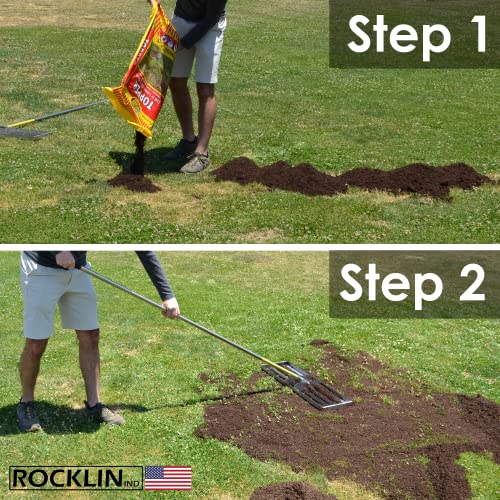 Rocklin™ Lawn Leveling Rake | Levelawn Tool | Level Soil or Dirt Ground Surfaces Easily | 30” x 10” Ground Plate | 78” Extra Long Handle | Stainless Steel