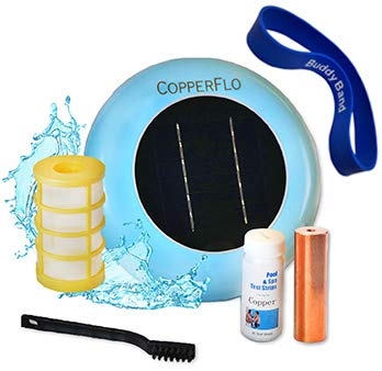 CopperFlo Solar Pool Ionizer - High Capacity | 85% Less Chlorine | Lifetime Replacement Program | Kill Algae | Longer Lasting Copper Anode | 25% More Ions | Keeps Pool Cleaner | Up to 45,000 Gal Blue