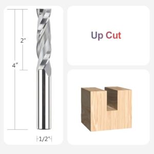 SpeTool Upcut Spiral Router Bits Extra Long (4 inch) with 1/2 Inch Shank , 1/2 Cutting Diameter Solid Carbide CNC Router Bits End Mill for Wood Mortises and Cutting Dadoes Carving