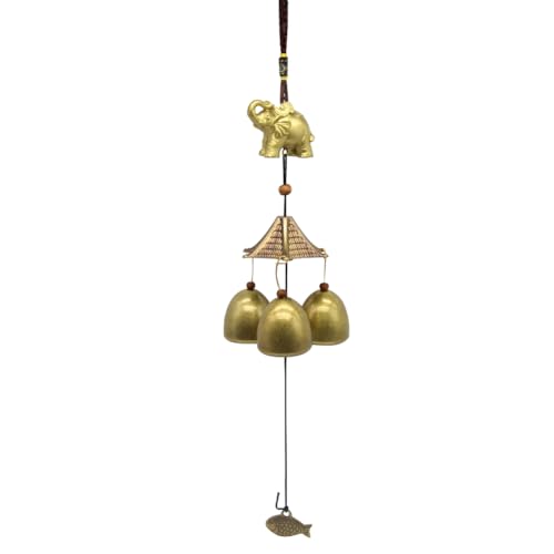 Hooshing Elephant Wind Chimes Metal Bronze Bells Feng Shui Wind Chimes for Lucky Outdoor Garden Patio Hanging Decor Gift