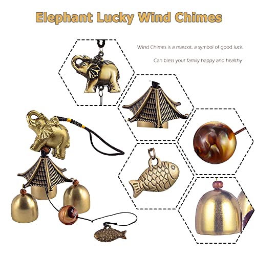 Hooshing Elephant Wind Chimes Metal Bronze Bells Feng Shui Wind Chimes for Lucky Outdoor Garden Patio Hanging Decor Gift