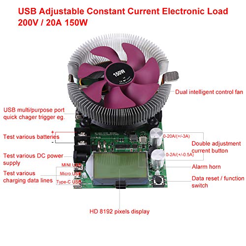 Electronic Load Tester, USB Load Tester 150W 200V 20A Adjustable Constant Current Electronic Load Battery Capacity Tester Module Power Meter, Intelligent Discharge Resistance Power Tester