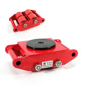 machinery mover dolly skate roller industrial machine with steel rollers cap 360 degree rotation (6t 13200lb, red)