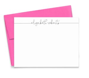 personalized stationery for women, modern stationary for women, flat or folded note cards with envelopes, your choice of colors and quantity