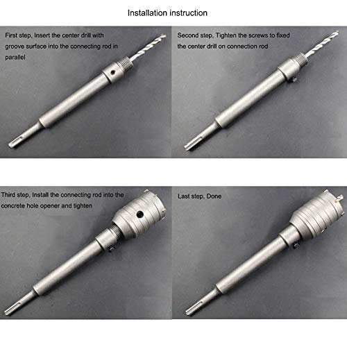 Concrete Hole Saw Kits, Tungsten Steel SDS Plus Shank Wall Hole Cutter Cement Stone Drill Bit Sets 1-2/11, 1-3/5, 2-4/5 Inch(30, 40, 60mm), with 8-7/10 Inch(220mm) Connecting Rod, 3 Center Drill Bits