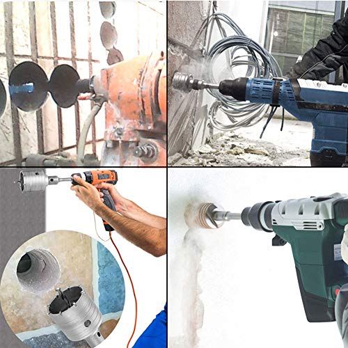 Concrete Hole Saw Kits, Tungsten Steel SDS Plus Shank Wall Hole Cutter Cement Stone Drill Bit Sets 1-2/11, 1-3/5, 2-4/5 Inch(30, 40, 60mm), with 8-7/10 Inch(220mm) Connecting Rod, 3 Center Drill Bits